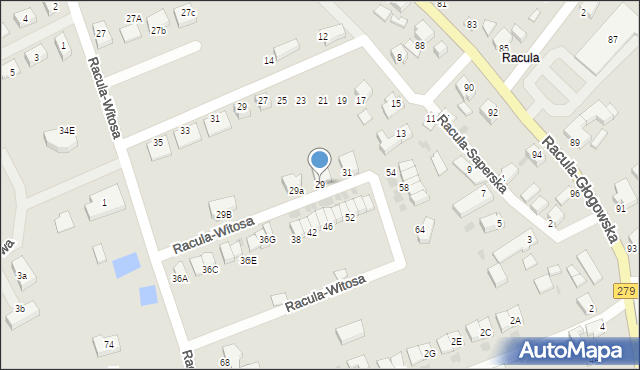 Zielona Góra, Racula-Witosa Wincentego, 29, mapa Zielona Góra