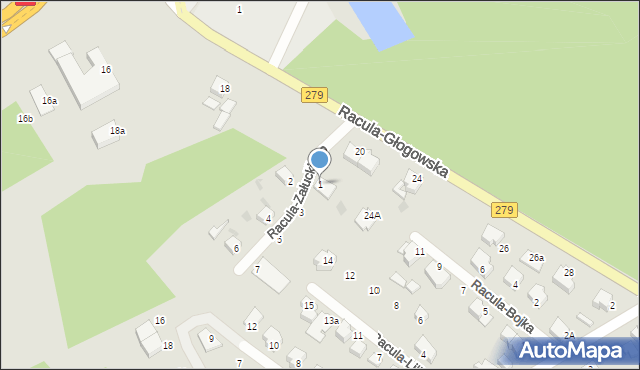 Zielona Góra, Racula-Załuckiego Mariana, 1, mapa Zielona Góra