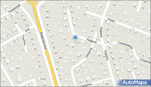 Bielsk Podlaski, Rejtana Tadeusza, 39A, mapa Bielsk Podlaski