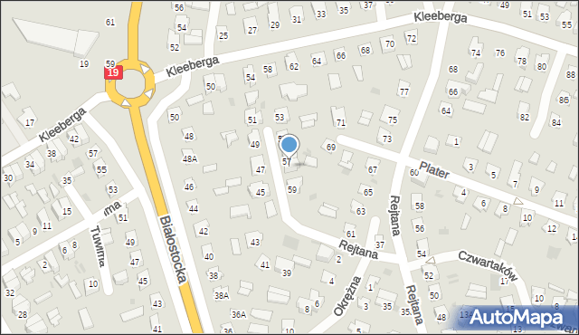 Bielsk Podlaski, Rejtana Tadeusza, 57A, mapa Bielsk Podlaski