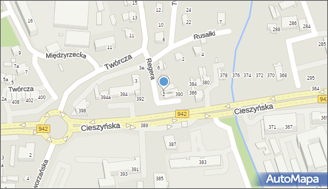 Bielsko-Biała, Regera Tadeusza, 2, mapa Bielsko-Białej