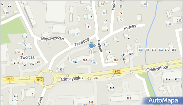 Bielsko-Biała, Regera Tadeusza, 3, mapa Bielsko-Białej