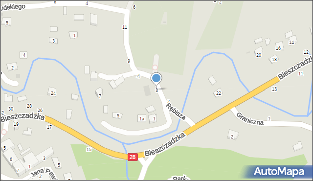 Bircza, Rębisza Franciszka, ks. prał., 3, mapa Bircza