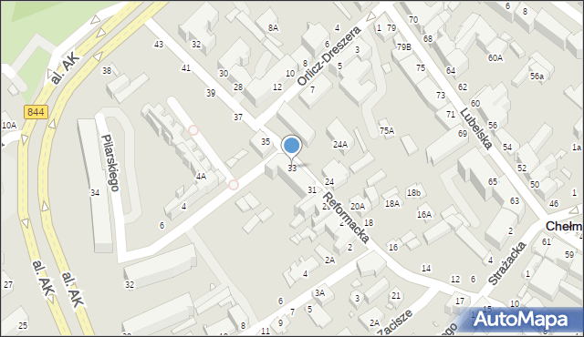 Chełm, Reformacka, 33, mapa Chełma