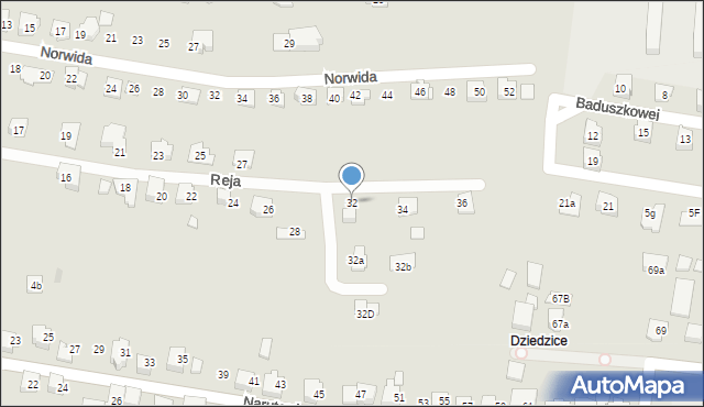 Czechowice-Dziedzice, Reja Mikołaja, 32, mapa Czechowic-Dziedzic