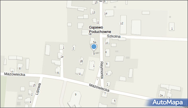 Gąsewo Poduchowne, Reymonta Władysława, 3, mapa Gąsewo Poduchowne