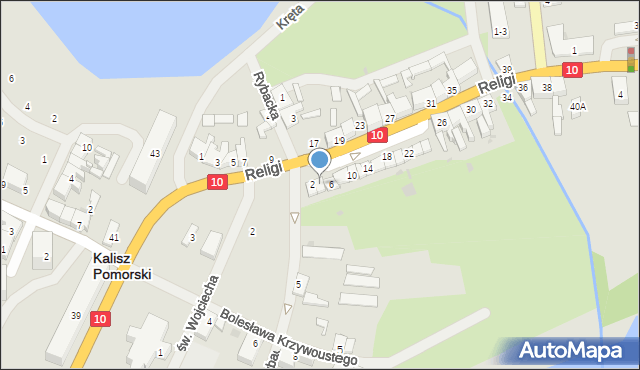 Kalisz Pomorski, Religi Zbigniewa, prof., 4, mapa Kalisz Pomorski