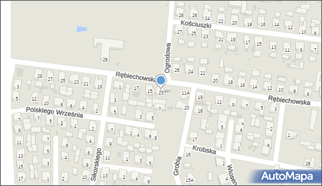 Kobylin, Rębiechowska, 13, mapa Kobylin