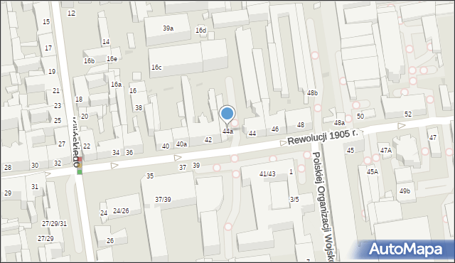 Łódź, Rewolucji 1905 r., 44a, mapa Łodzi