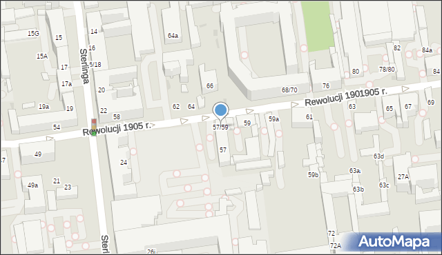 Łódź, Rewolucji 1905 r., 57/59, mapa Łodzi