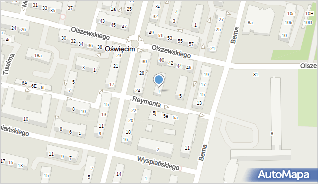 Oświęcim, Reymonta Władysława, 1, mapa Oświęcimia