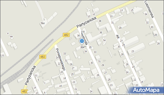 Pabianice, Reymonta Władysława, 36A, mapa Pabianic