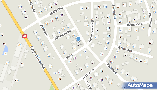 Pajęczno, Reja Mikołaja, 5, mapa Pajęczno