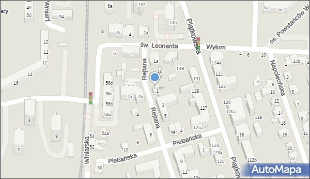 Poznań, Rejtana Tadeusza, 1c, mapa Poznania