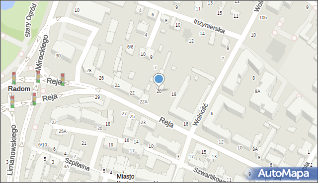 Radom, Reja Mikołaja, 20, mapa Radomia