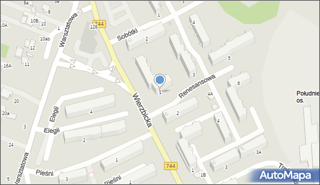 Radom, Renesansowa, 1, mapa Radomia