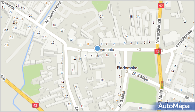 Radomsko, Reymonta Władysława, 3a, mapa Radomsko