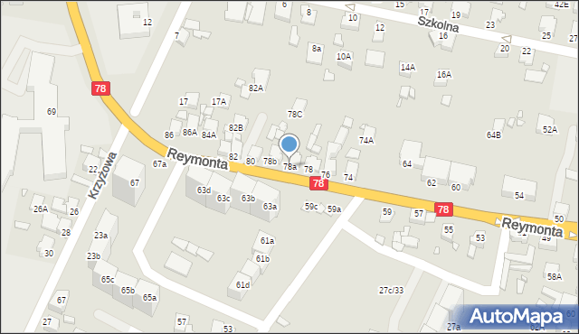 Rybnik, Reymonta Władysława, 78a, mapa Rybnika