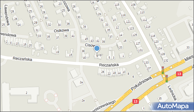 Szczecin, Reczańska, 9, mapa Szczecina