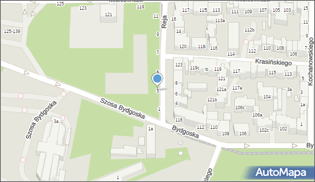 Toruń, Reja Mikołaja, 3, mapa Torunia