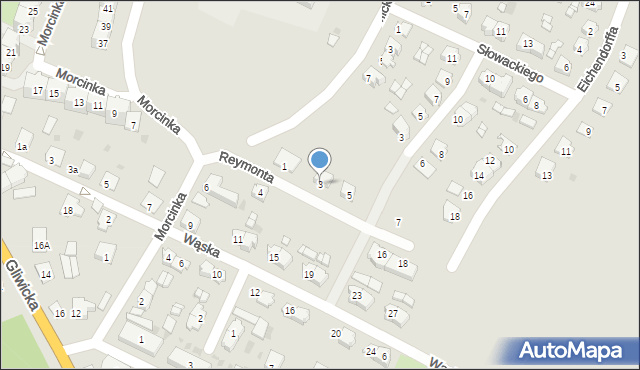 Toszek, Reymonta Władysława, 3, mapa Toszek
