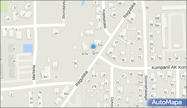 Warszawa, Regulska, 52, mapa Warszawy