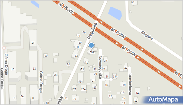 Warszawa, Regulska, 69A, mapa Warszawy