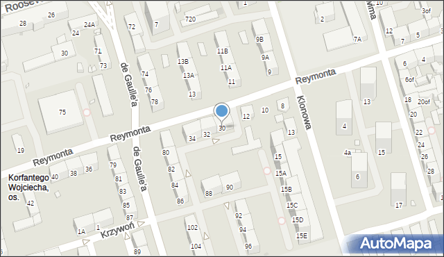 Zabrze, Reymonta Władysława, 30, mapa Zabrza