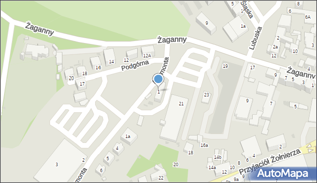 Żagań, Reymonta Władysława, 1, mapa Żagań