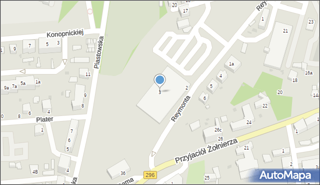 Żagań, Reymonta Władysława, 3, mapa Żagań