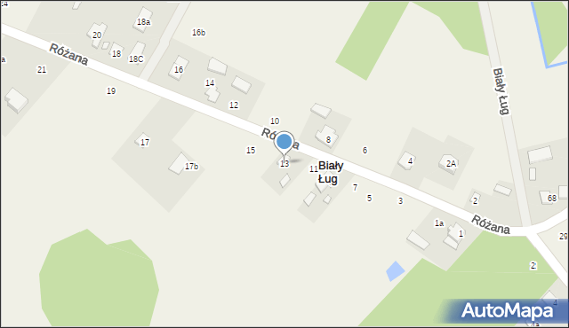 Biały Ług, Różana, 13, mapa Biały Ług
