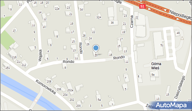 Bielsko-Biała, Rondo, 20, mapa Bielsko-Białej