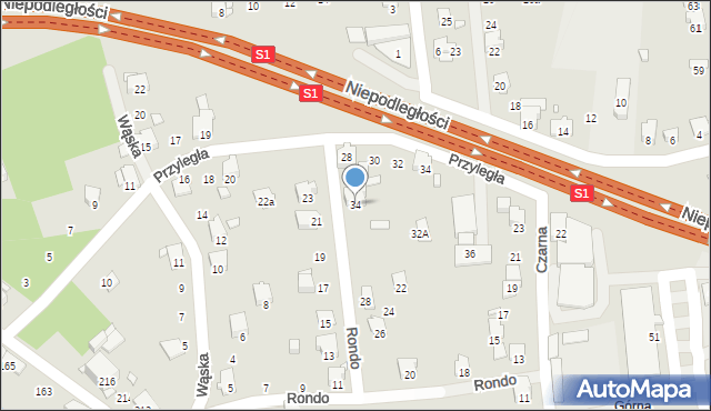 Bielsko-Biała, Rondo, 34, mapa Bielsko-Białej