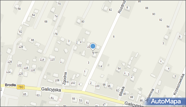 Brodła, Rozdroże, 5, mapa Brodła