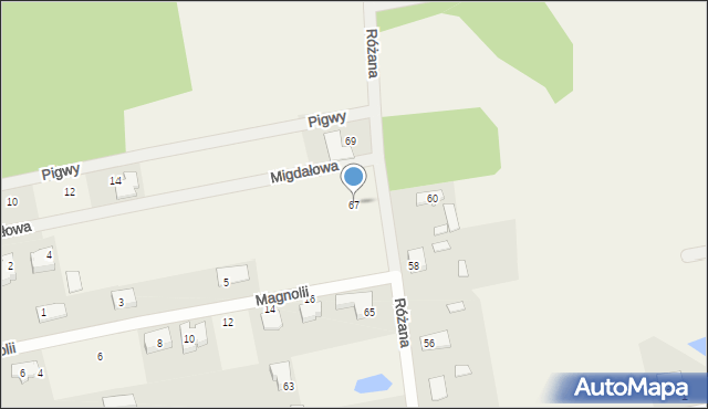 Długa Kościelna, Różana, 67, mapa Długa Kościelna