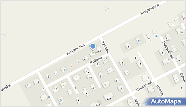 Dobrzykowice, Różana, 11, mapa Dobrzykowice