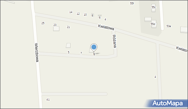 Jantar, Różana, 9, mapa Jantar