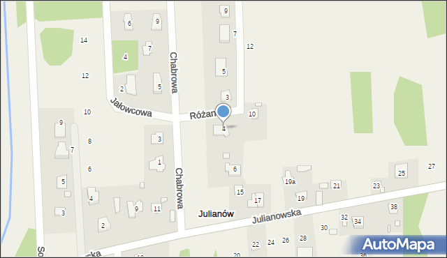 Julianów, Różana, 4, mapa Julianów