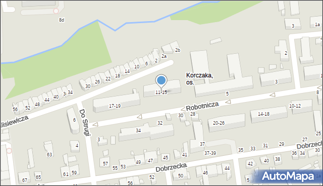 Kalisz, Robotnicza, 11-15, mapa Kalisza
