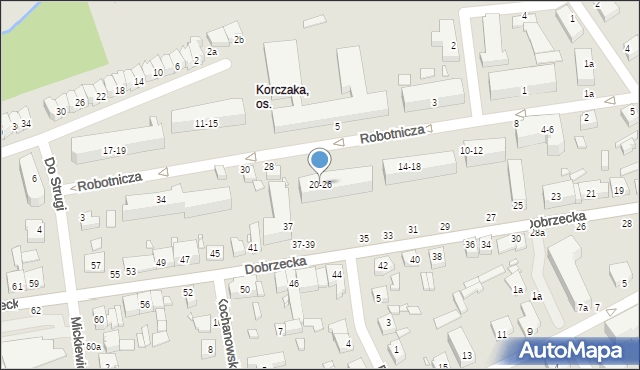 Kalisz, Robotnicza, 20-26, mapa Kalisza