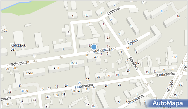 Kalisz, Robotnicza, 6, mapa Kalisza