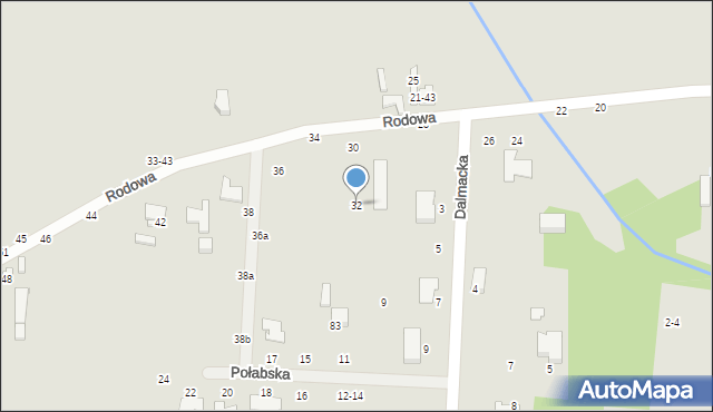 Kalisz, Rodowa, 32, mapa Kalisza