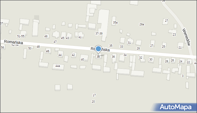 Kalisz, Romańska, 38, mapa Kalisza