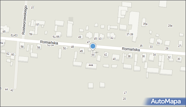 Kalisz, Romańska, 44, mapa Kalisza