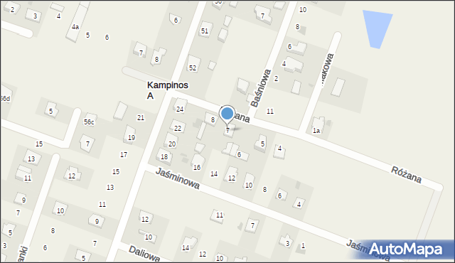 Kampinos A, Różana, 7, mapa Kampinos A