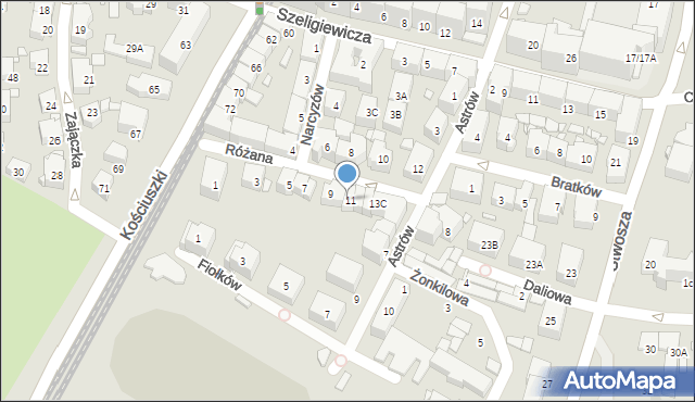 Katowice, Różana, 13A, mapa Katowic