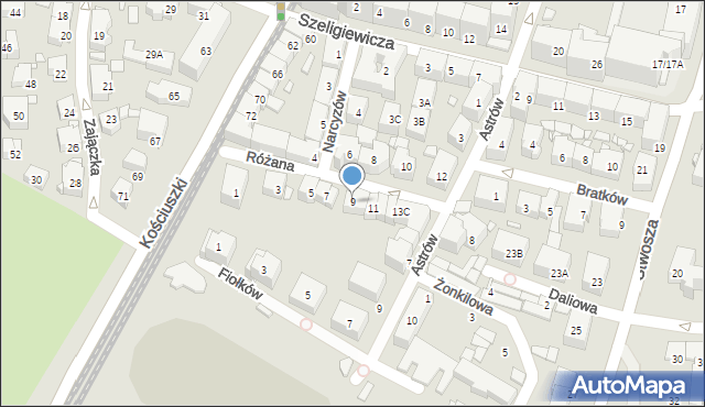 Katowice, Różana, 9, mapa Katowic