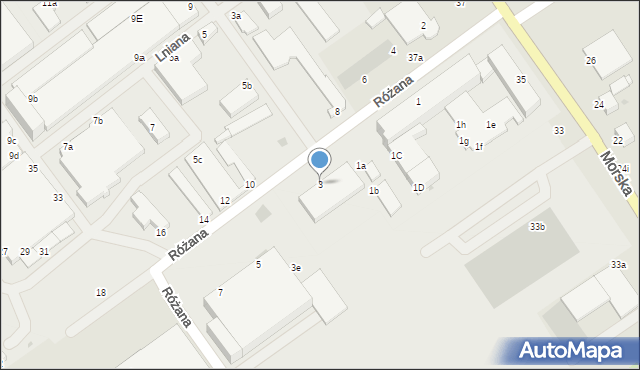 Koszalin, Różana, 3, mapa Koszalina