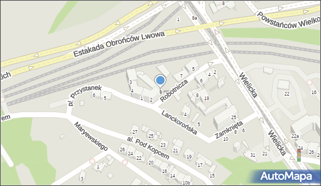 Kraków, Robotnicza, 9, mapa Krakowa