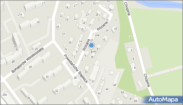 Krosno, Różana, 6, mapa Krosna